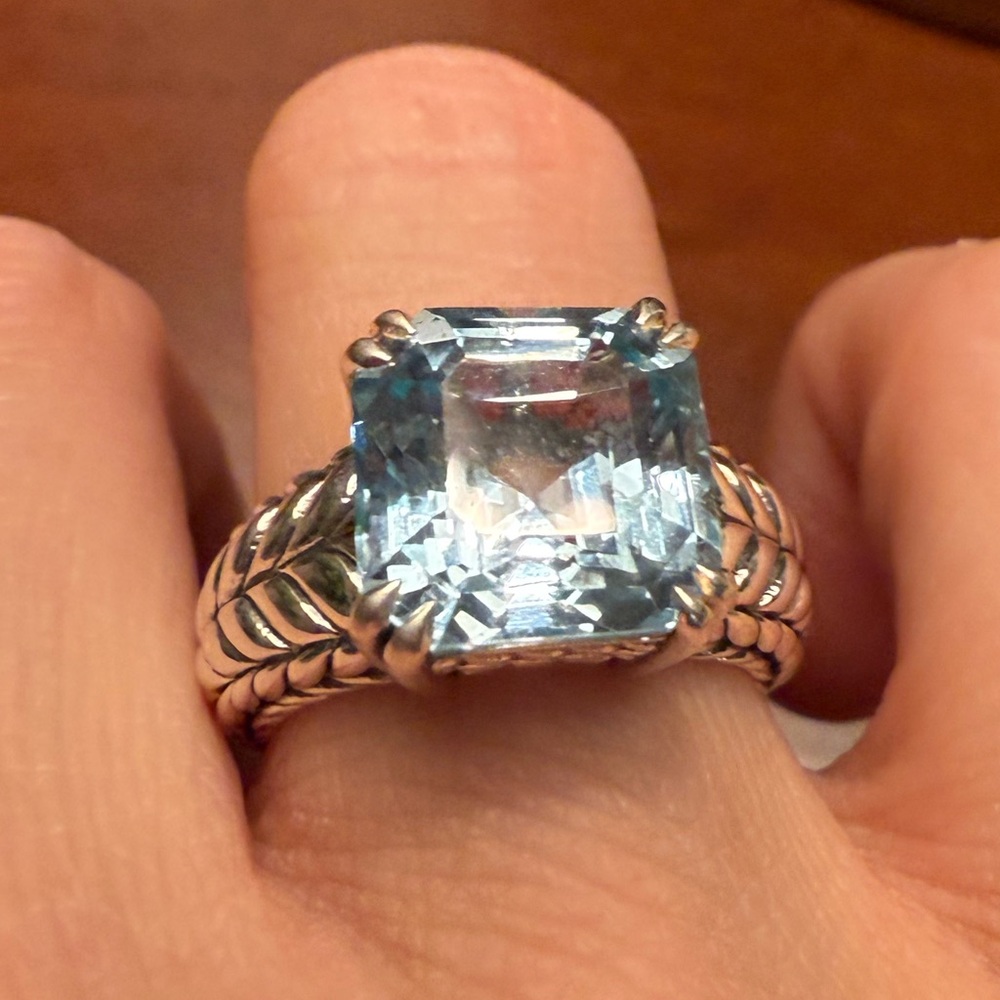 JAI Sterling Silver Asscher Cut Sky Blue Topaz Gemstone Ring, NWOT, sz 5